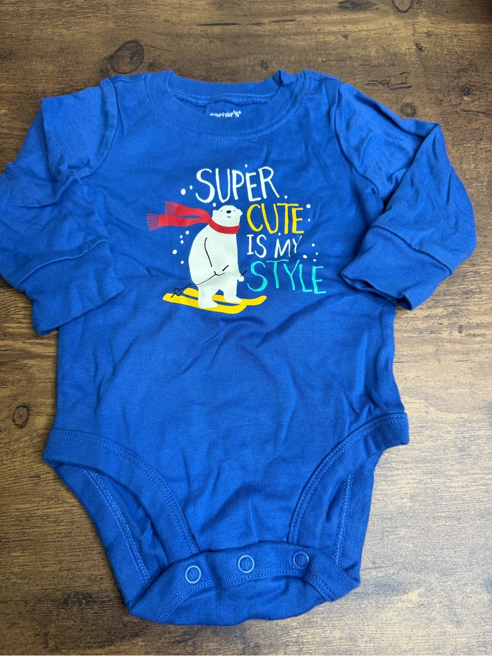 ⭐️5 for $20⭐️ Carter's Blue 'Super Cute Is My Style' Polar Bear One-Piece 6M
